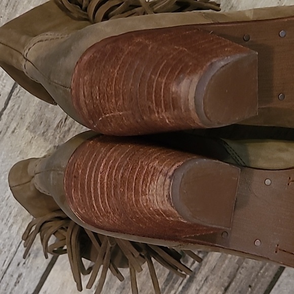 Sam Edelman Louis Louie Taupe Green Suede Leather Fringe Ankle Boots 10 Western - Picture 9 of 14